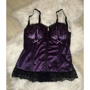 Affinitas Balconette Corset Bustier Mesh Lace UW Womens 32D Purple Black New